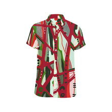 Load image into Gallery viewer, RED BLACK &amp; GREEN - YOU KNOW WHAT IT MEAN Men&#39;s Short Sleeve Button Down Shirt with Chest Pocket