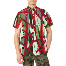 Load image into Gallery viewer, RED BLACK &amp; GREEN - YOU KNOW WHAT IT MEAN Men&#39;s Short Sleeve Button Down Shirt with Chest Pocket