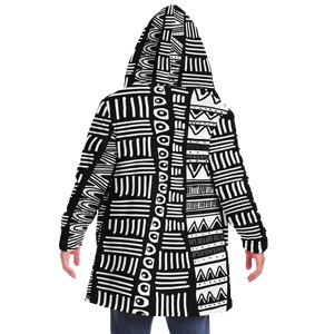 ABSTRACT IN BLACK & WHITE Plush Hooded Fleece Cardigan