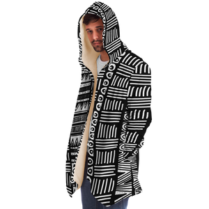 ABSTRACT IN BLACK & WHITE Plush Hooded Fleece Cardigan