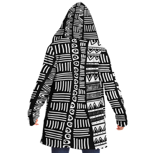 ABSTRACT IN BLACK & WHITE Plush Hooded Fleece Cardigan